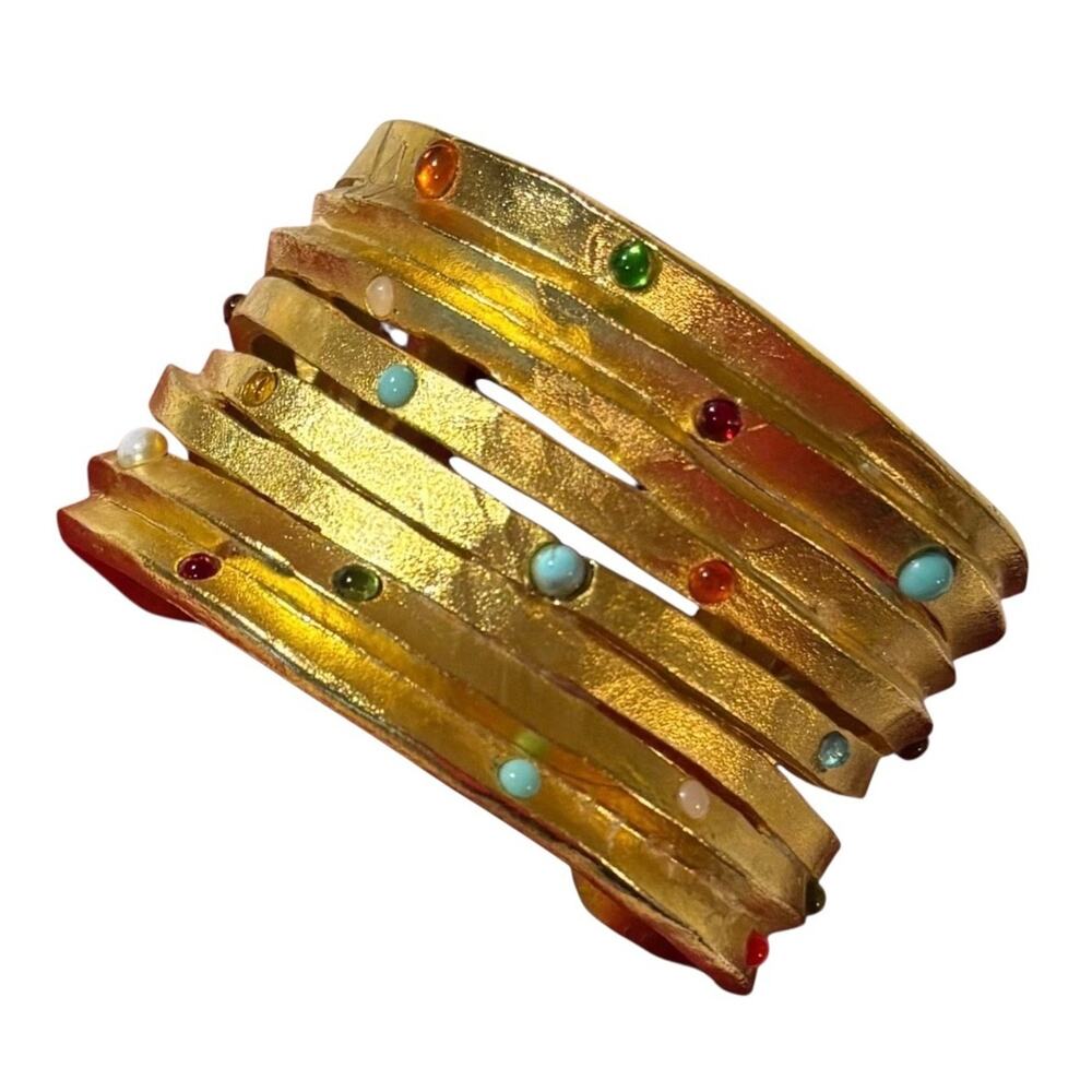 Cecile Jeanne Paris Vintage Cuff Bracelet Gold Statement 24K Jewelry Unique Art
